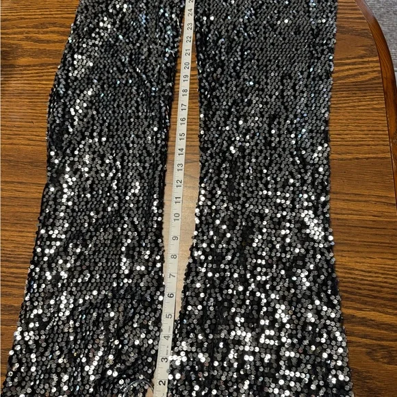 Sz0–2 no boundaries high rise sequine flare pants black/ silver new with tags - Picture 6 of 7